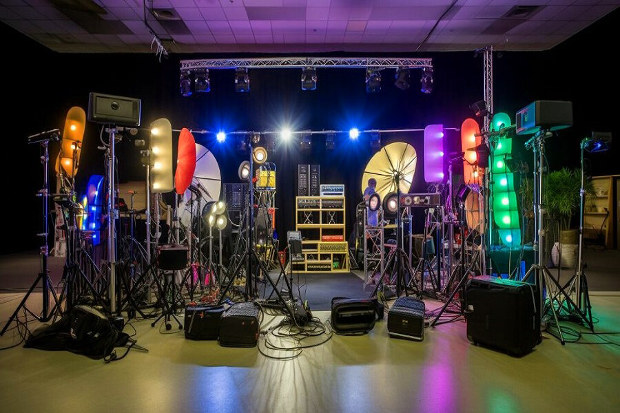 Professional stage setup with truss systems, LED video wall, concert lighting and complete event production equipment Delhi